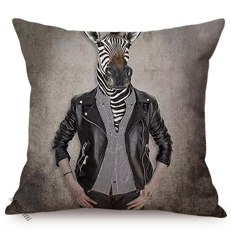 Nordic Art Posters Style Decoration Cushion Cover Lion Rabbit Zebra Deer Funky Animal Funny Oil Painting Sofa Throw Pillow Cases