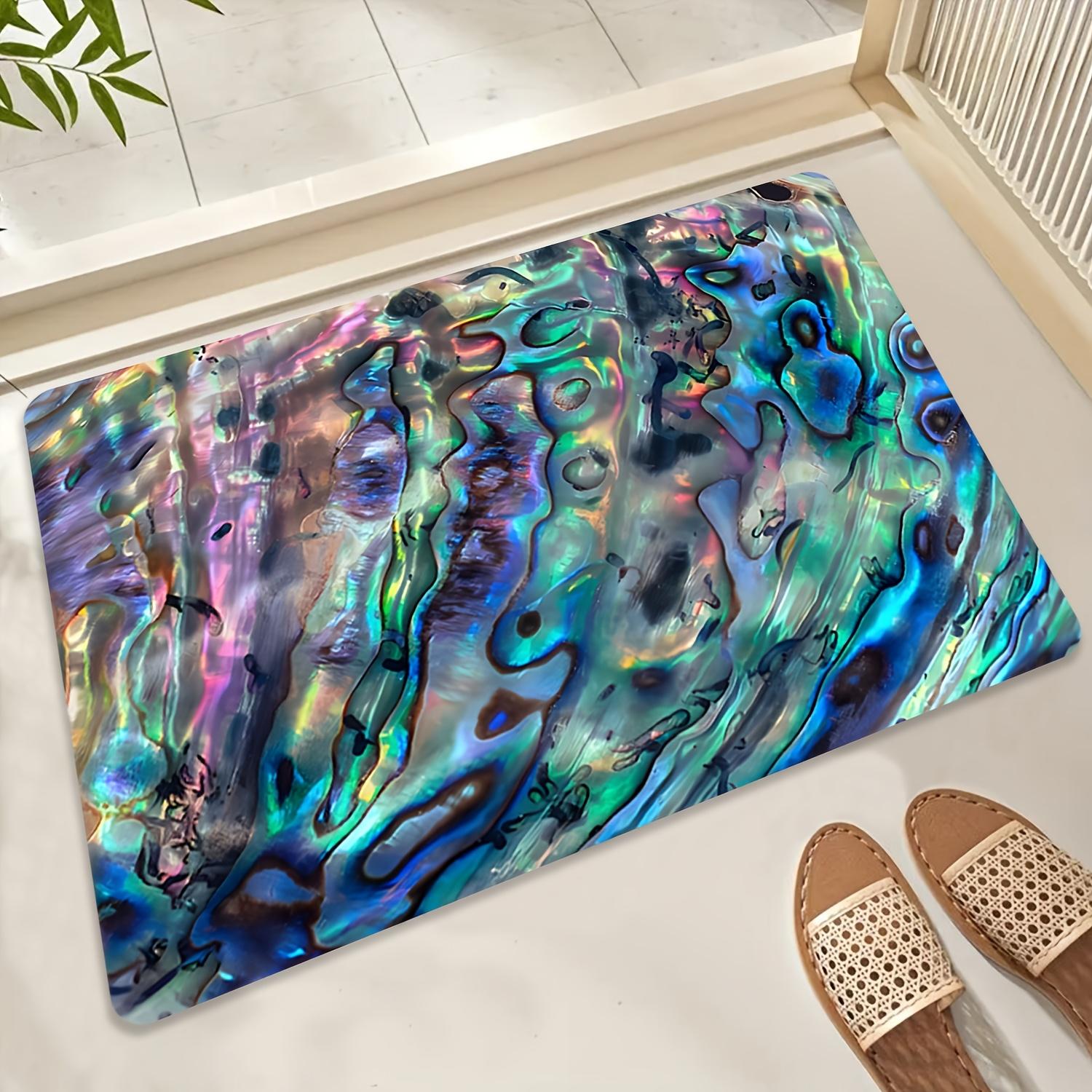 

Iridescent Abalone Shell Doormat Luxury Flannel Rug, Pearlized Shimmer Non-Slip Washable Door Carpet for Home Decor 40x60cm
