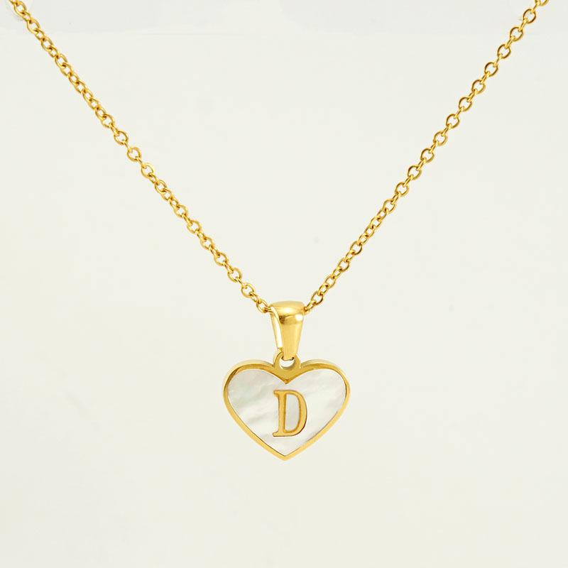 Personalized Heart Letter Necklace: Stainless Steel & Natural Shell Clavicle Chain