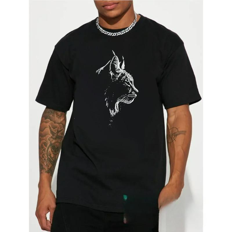 

European sizes Men s Loose Cotton Printed T-shirt Black T Shirt with A Cat Head Design 4XL чорний
