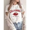 Unisexs White Crew Neck Tshirt With Los Angeles California Letter Print Casual Preppy Style Shortsleeved Top