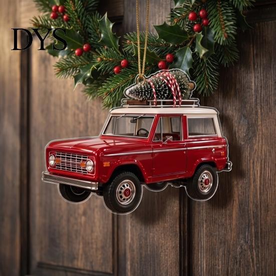 Seasonal Home Ornament Christmas Tree Car Hanging Ornament, Acrylic Flat Print Pendant for Winter Holiday Rearview Mirror, Festive Decoration,