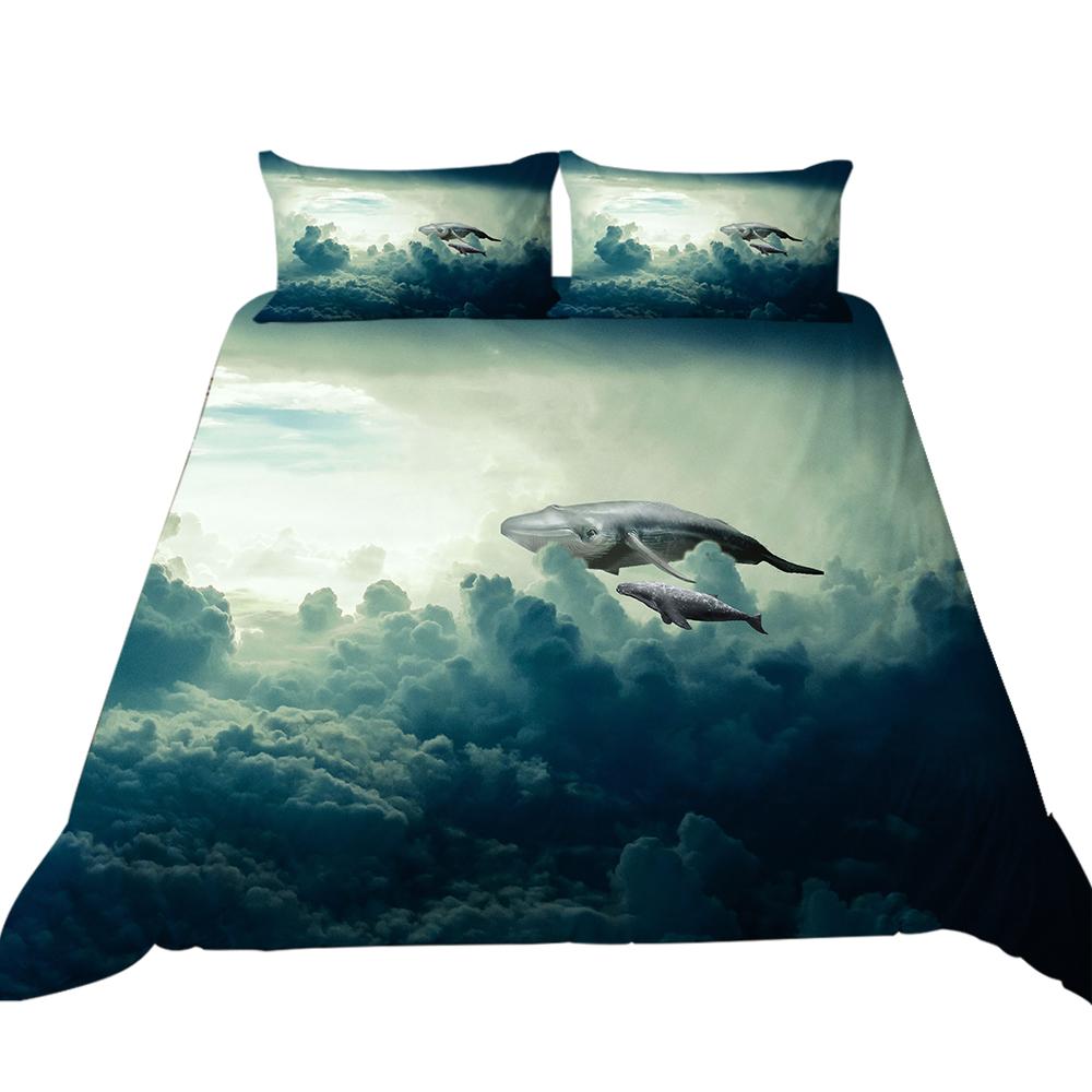 3D Ocean Animal Theme Series Bedding Set with Animal Prints Such As Jellyfish and Dolphins 2/3 Pieces, Washable Home Decoration