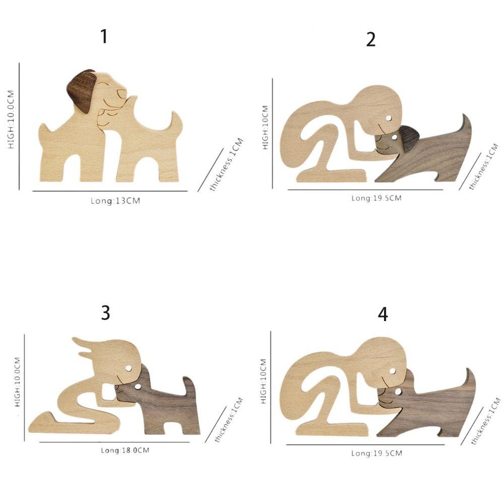 Dřevěný psí stůl Ornament Socha Rodinná figurka Řemeslná štěně Stolní řezbářský model pro milovníky psích mazlíčků Dekorace domácí kanceláře