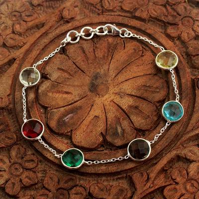 Limon Topaz, Mavi Topaz, Dumanlı Kuvars, Yeşil Ametist Gümüş Bileklik 925 Ayar Gümüş Takı