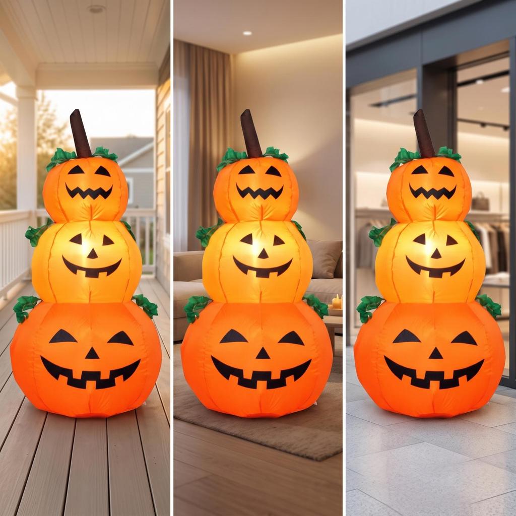 Inflatable JackO'Lantern Stack | Lightweight PVC Material, Stacked Pumpkin Figure, for Yard