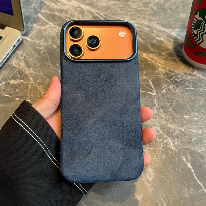 Blue Imported Suede Magnetic Charging Case for iPhone 17 12 13 14 15 16 Pro Max Air Premium Leather All Inclusive Back Cover