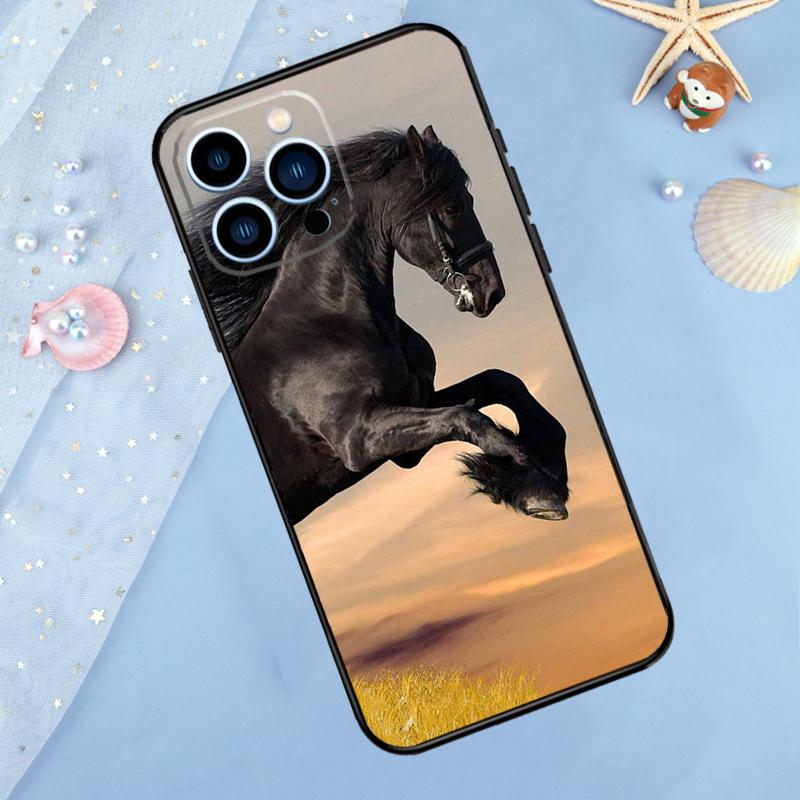 Beautiful Black Horse Case For iPhone 17 Pro Max 16 14 13 12 11 15 Pro Max Plus 12 13 Mini 16e 17 Air Back Cover