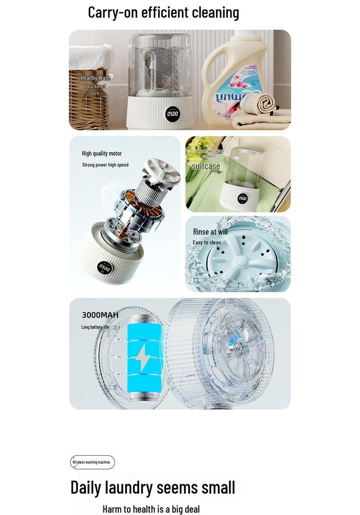 Portable Mini Washing Machine for Underwear and Socks - Compact, Wireless, and Fully Automatic