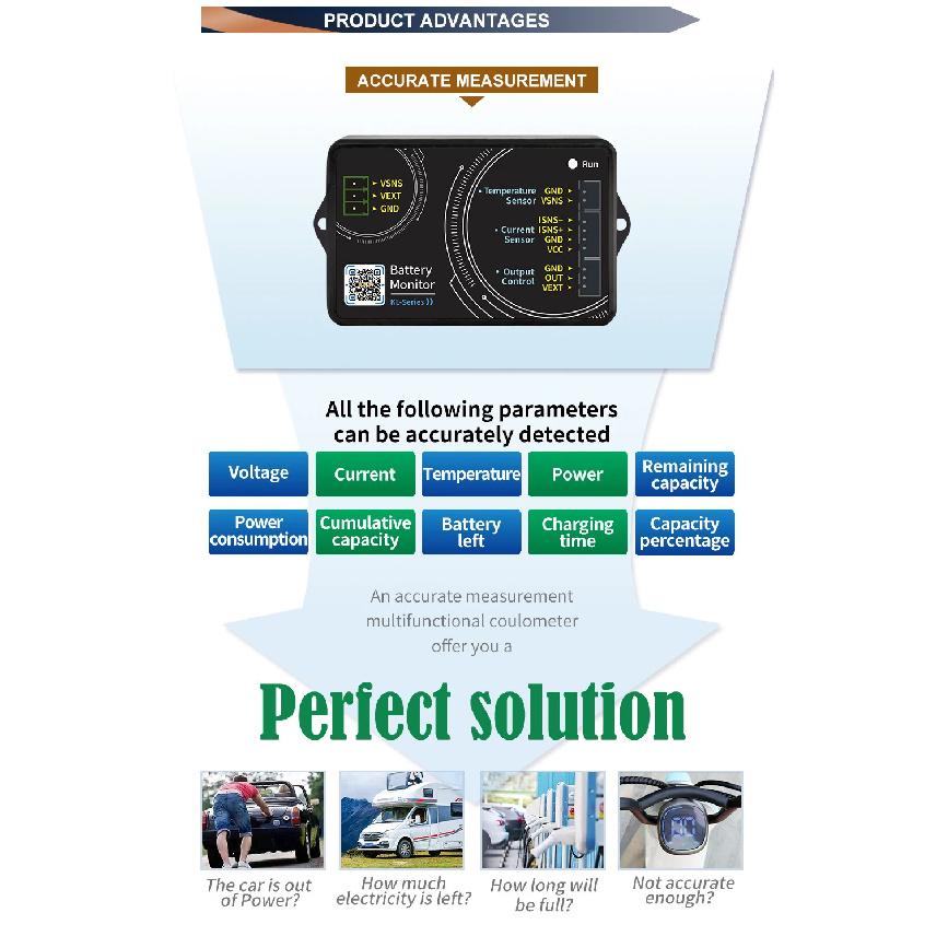 Batteriemonitor Bluetooth KL-F DC 0-120V 0-600A Batterietester Spannungsstrom VA-Messgerät Batterieladungszähler Kapazitätsanzeige