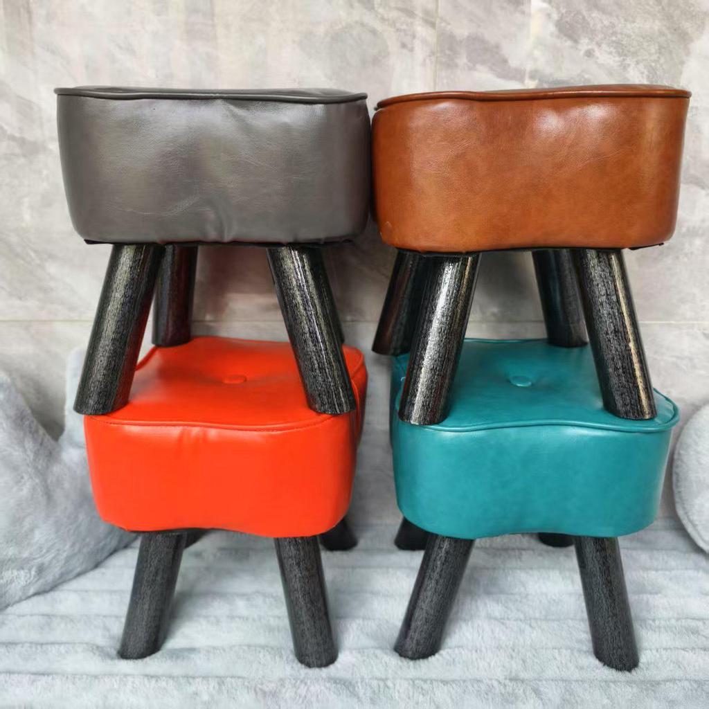 Four-Leaf Clover Upholstered Leather Stool for Living Room or Entranceway