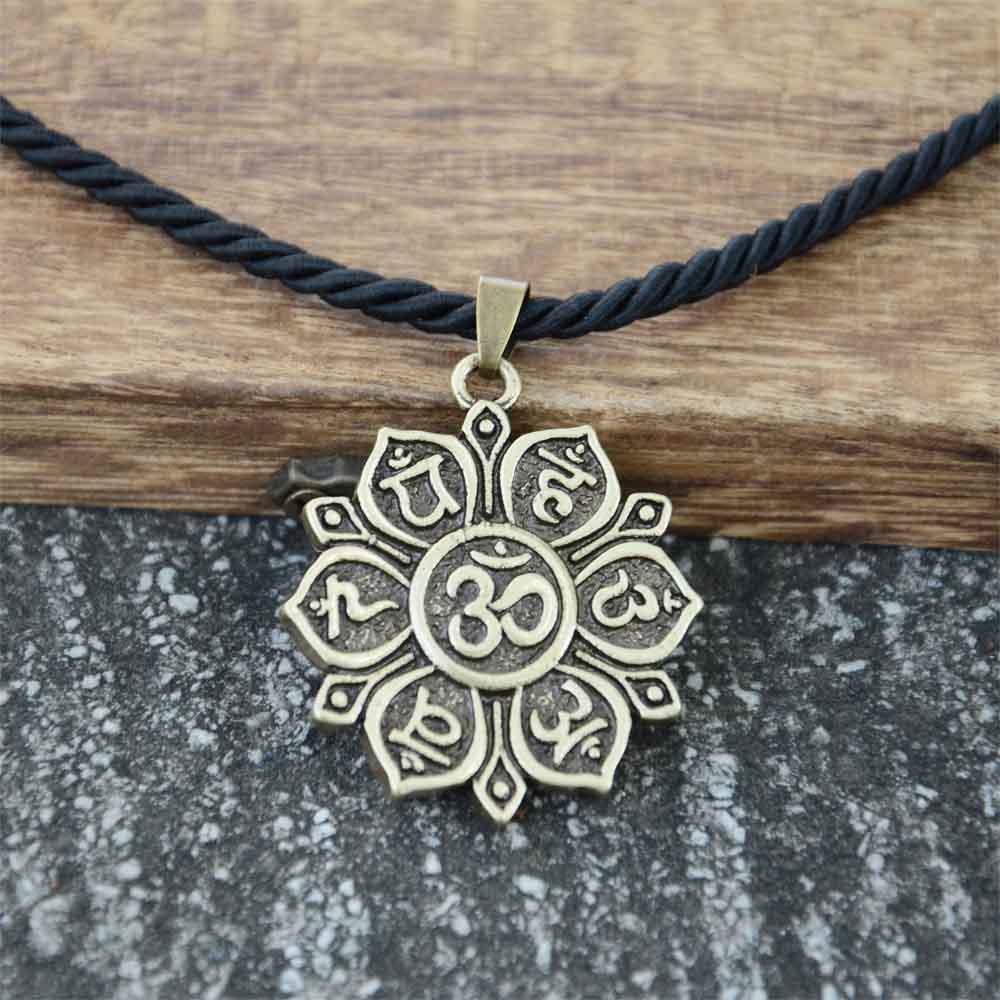 OHM OM AUM Yoga Lotus Flower Buddha Pendant Necklace For Women Religious Mandala Buddhism Jewelry