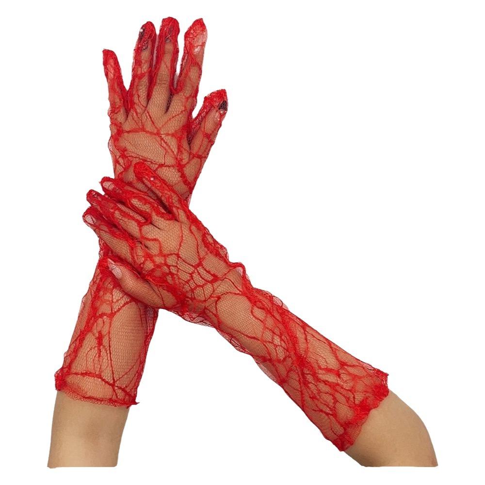 Elegant Solid Color Spider Web Gloves Transparent Gauze Women Driving Gloves Dark Series Mesh Long Mittens Girls