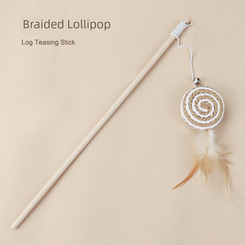 

German Cat Teaser Self-Hi Relieving Stuffy Handy Gadget with Bell Kittens Bite Not Rotten Retractable Cat Teaser Toy Pet Supplies Braided Lollipop