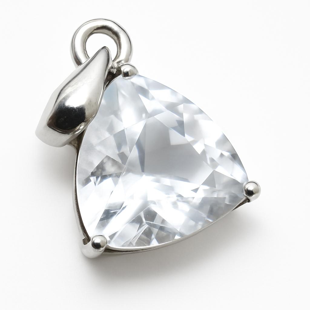 

CERTIFIED White Sapphire Natural Trillion Pendant 20.50 Ct Sterling Silver Gems AR-3637-Sa 15.6 mm approx білий