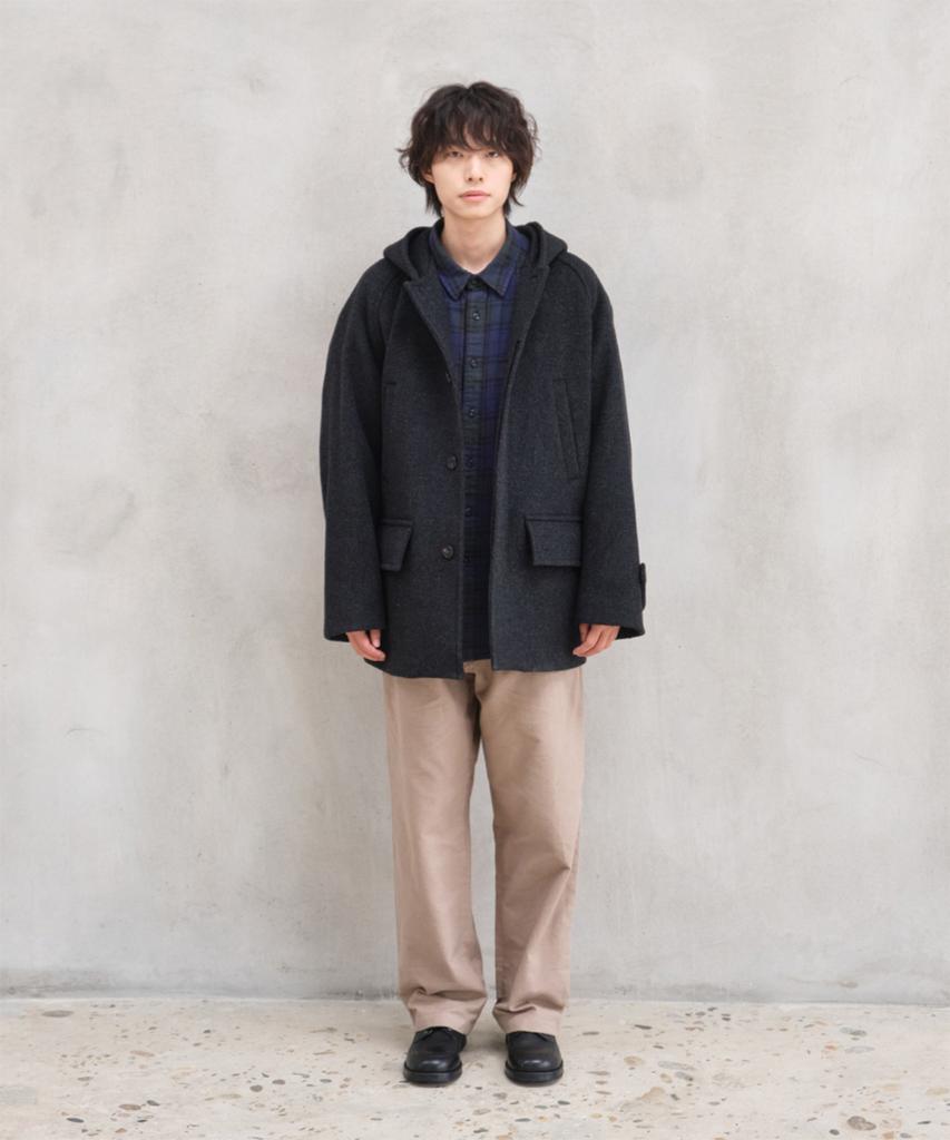 HORLISUN Longgrove Wool Hood Half Coat Melange Black
