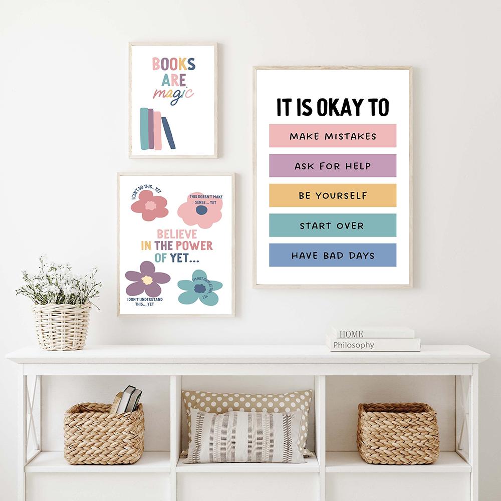 Boho Kids Classroom Signs Decor Print Wall Art English Classroom Posters Teacher Growth Mindset Quote Canvas Painting Pictures