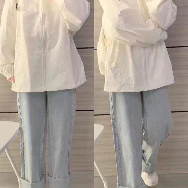 2024 Women's Retro Chic Summer Hooded Sun Protection Jacket - Loose Fit, Trendy Windbreaker