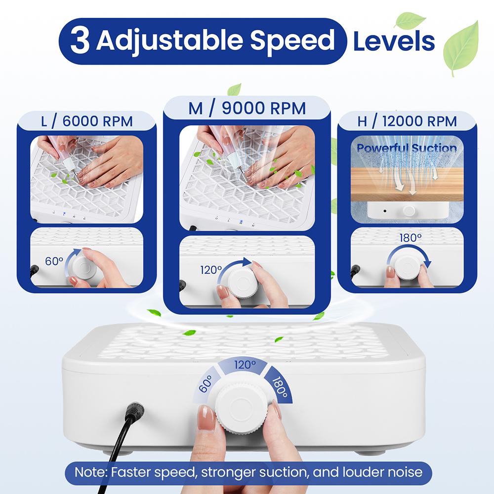 12000RPM Suction Powerful Nail Dust Collector Brushless Nail Dust Extractor Nail Art Manicure Fan Vacuum Cleaner With 2 Filter