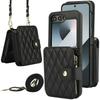 Crossbody Wrist Strap Wallet with Card Holder Phone Case for Samsung Galaxy Z Flip 6 5 4 3 Flip6 Flip5 Flip4 Flip3 Leather Cover