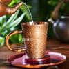 With lid Vintage Pure Copper Coffee Mug,Home 300 ml Handle Breakfast Cup,Handcrafted Engraving Hammer Texture Tea Cup Drinkware