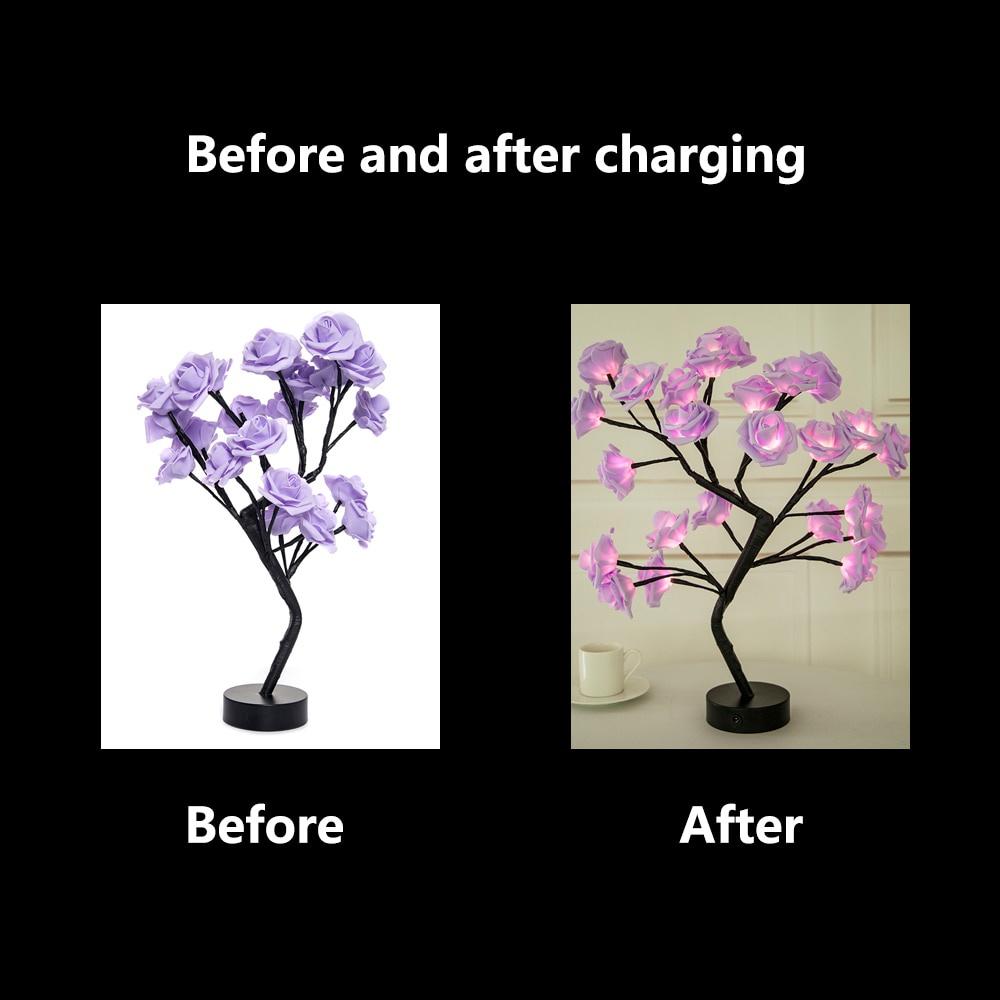 LED Table Lamp Rose Flower Tree USB Night Lights Home Decoration Xmas Christmas Wedding Bedroom Decor