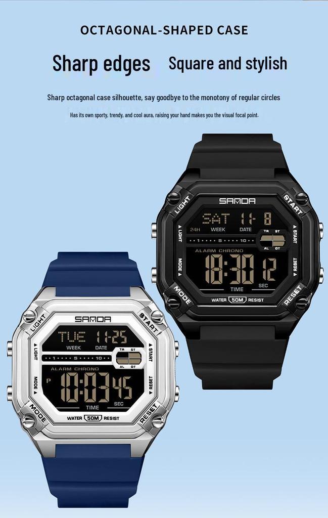 Sanda Men's Multifunctional Waterproof Electronic Watch with Luminous Display and Sports Stopwatch