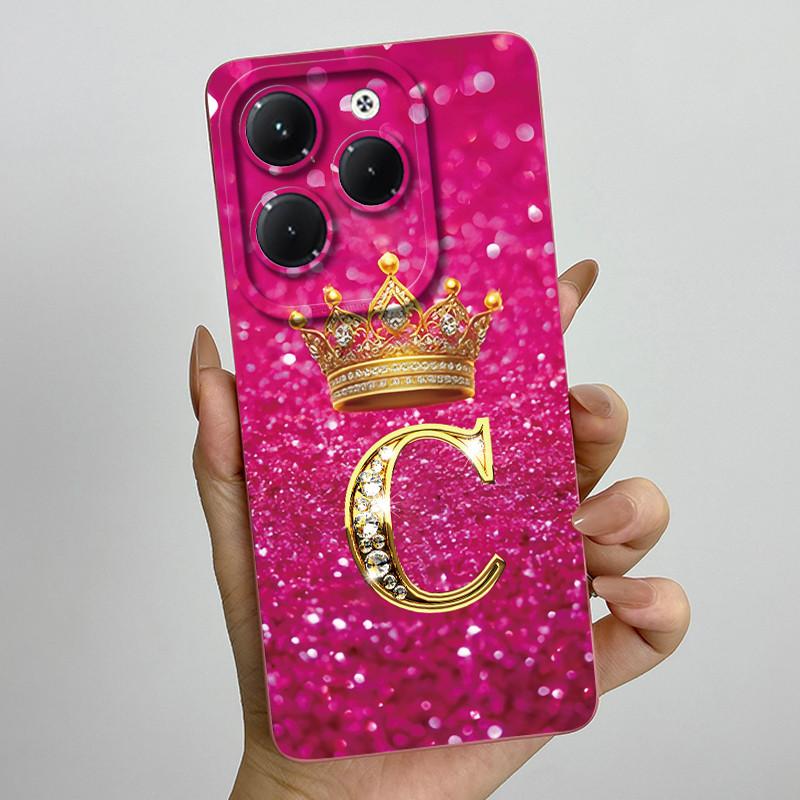 Case For Infinix Hot 40 Pro 40i Crown Letter Funda Soft Liquid Silicone Back Cover For Infinix Hot40 Hot40i 40Pro Bumper Shell