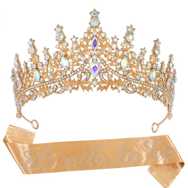 Luxury Bride Sash Tiara Set Sparkly Crown with Bride to Be Sash for Bridal Shower Wedding Theme WB035