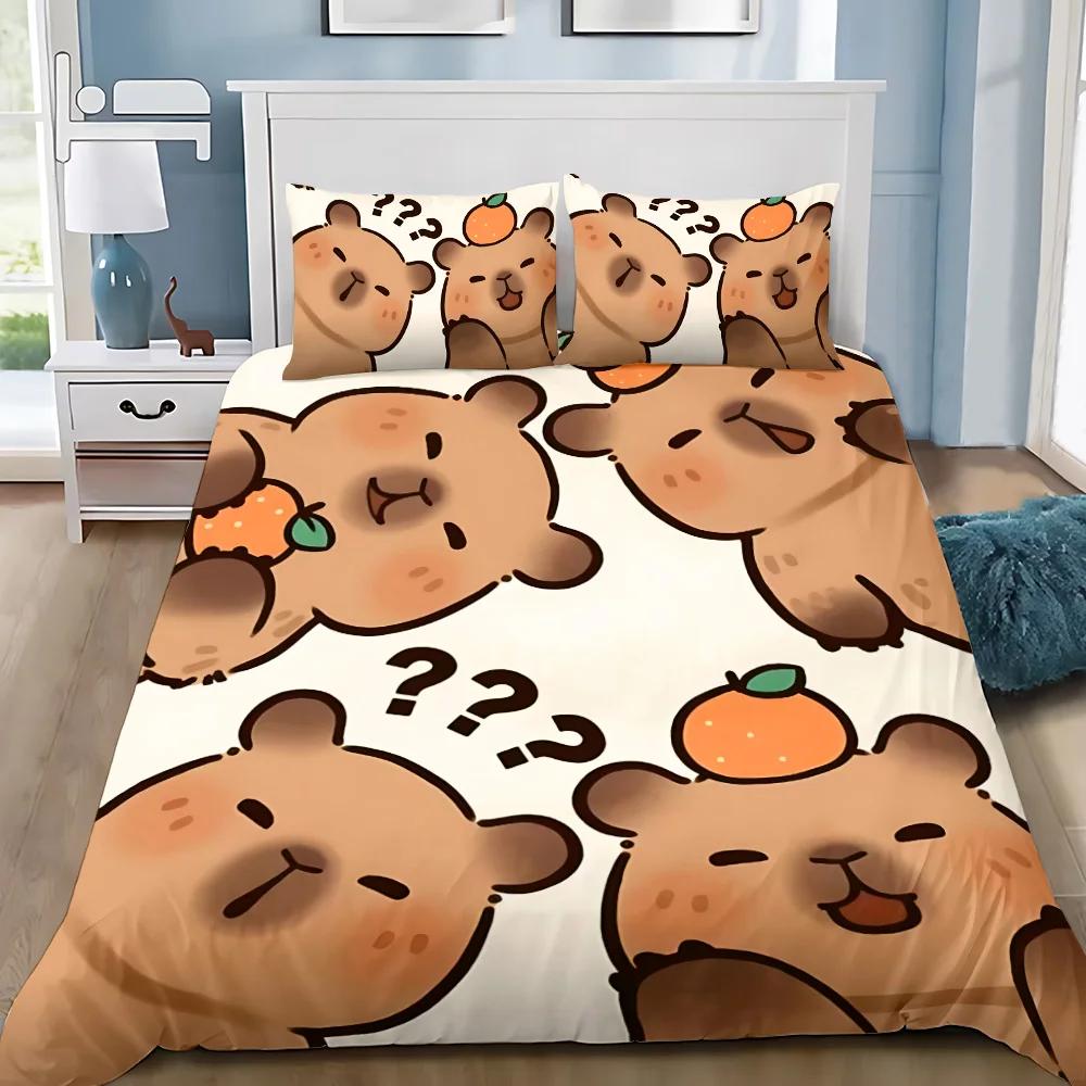 Cute Capybara Duvet Cover Pillowcase Bedding Set Adult Boy Girl Bedroom Decoration Children Gift Single Double Large Size