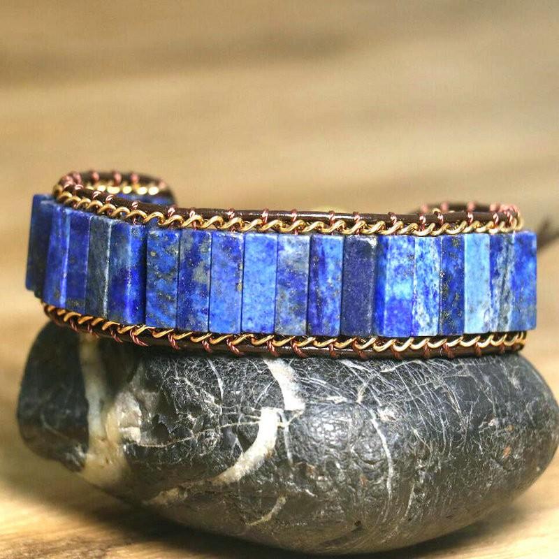 Handmade Lapis Lazuli Stone Bead Braided Adjustable Chain Bracelet Women Men Natural Ethnic Style Jewelry