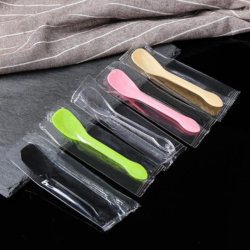 50Pcs Mini Plastic Spoons Flatware Spoons For Jelly Ice Cream Dessert Appetizer Spoon For Party Supplies Yellow Black Pink