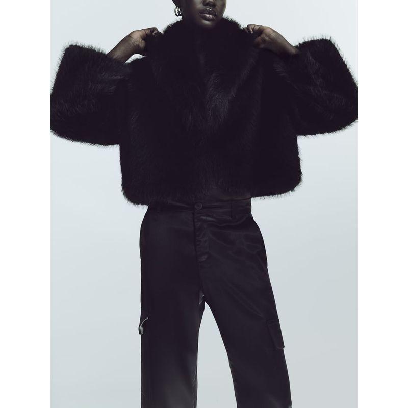 Fall and Winter New Arrival Elegant Lapel Long Sleeves Heattech Artificial Fur Effect Short Jacket 6318260