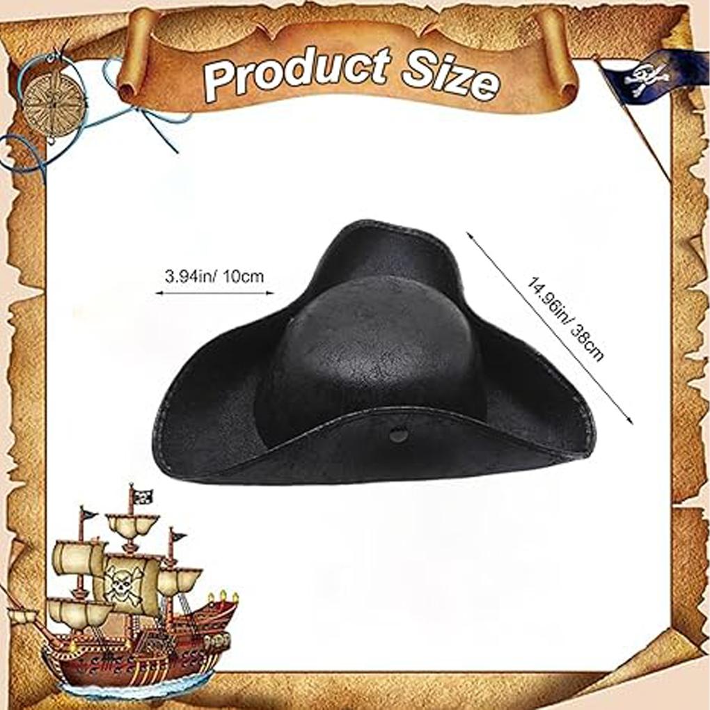 Faux Leather Pirate Hat Black Captain Hat Vintage Button Masquerade Party Cosplay Costume Hat For Men Women Photography Props