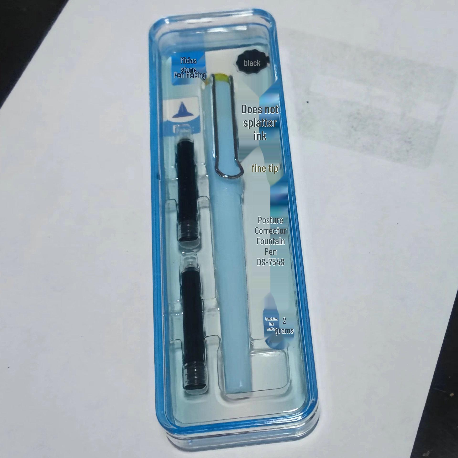 Point Stone No-Splash 0.5mm Fountain Pen with Replaceable Ink Cartridge for Calligraphy and Student Writing Black Ink Cartridge
