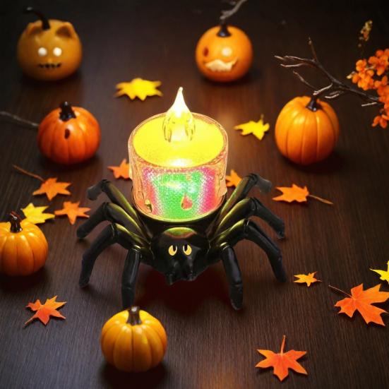 Halloween Candle Light Battery Operated Flameless LED Spider Tealights Electric Flickering Fake Candle Halloween Party Decoration