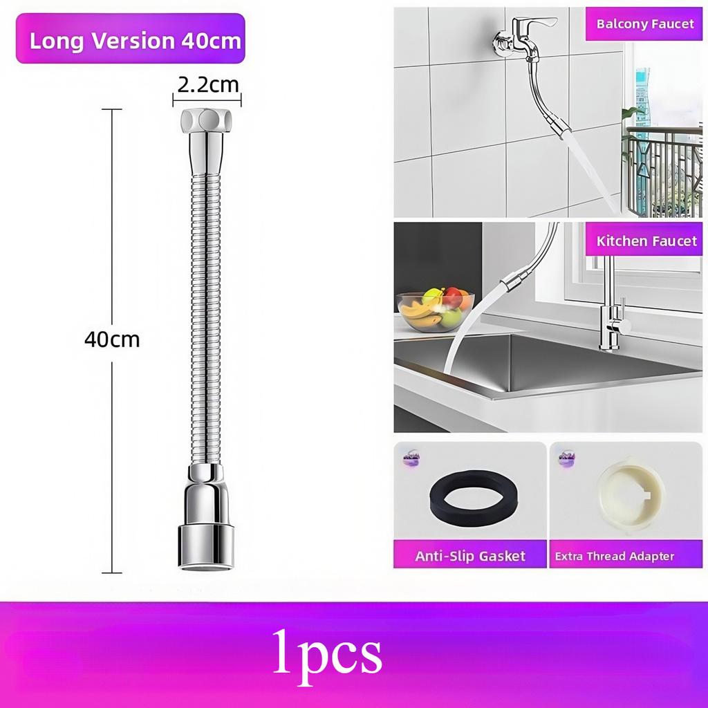 13-50cm Universal Faucet Extender Stainless Steel 360° Rotation Kitchen Bathroom Sink Anti-Splash Nozzle Aerator Extension Hose