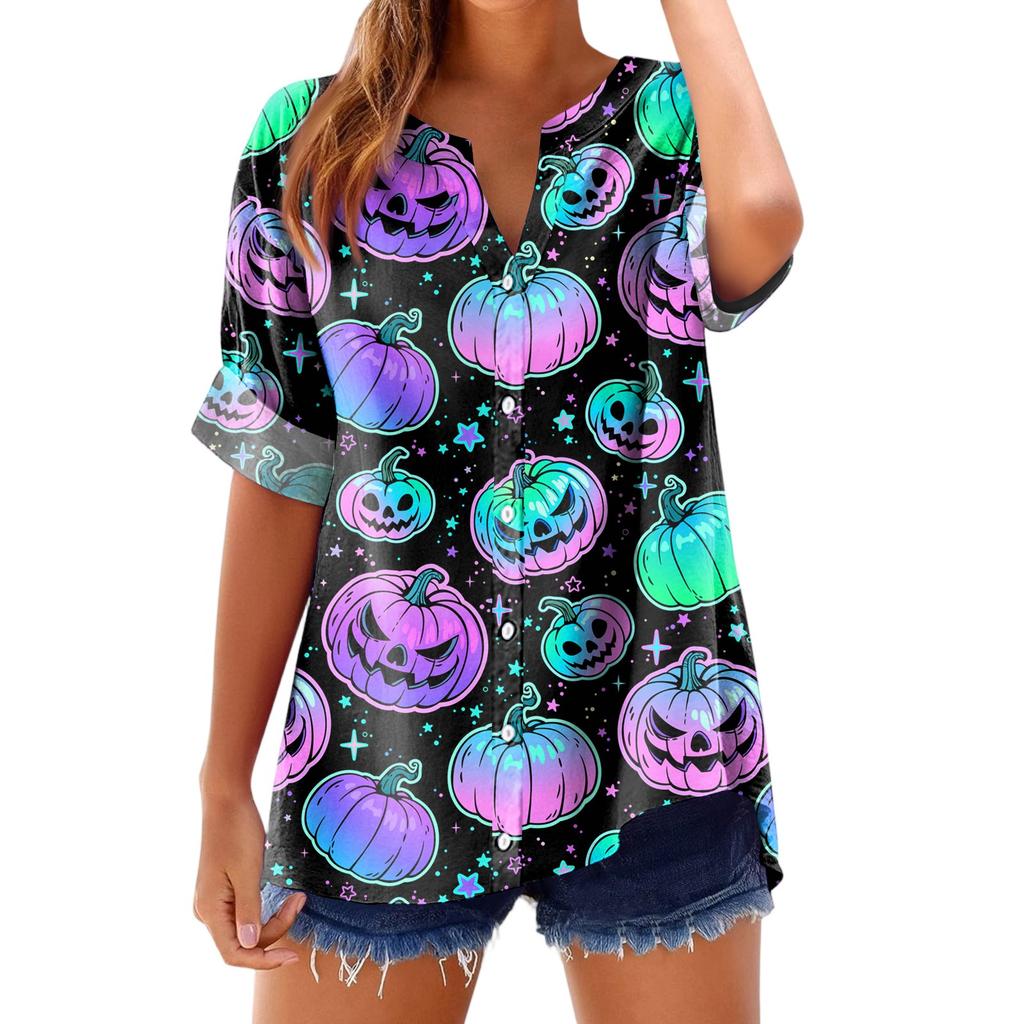 Women's Fashionable, Casual, Comfortable, Loose-Fitting Halloween Print Top