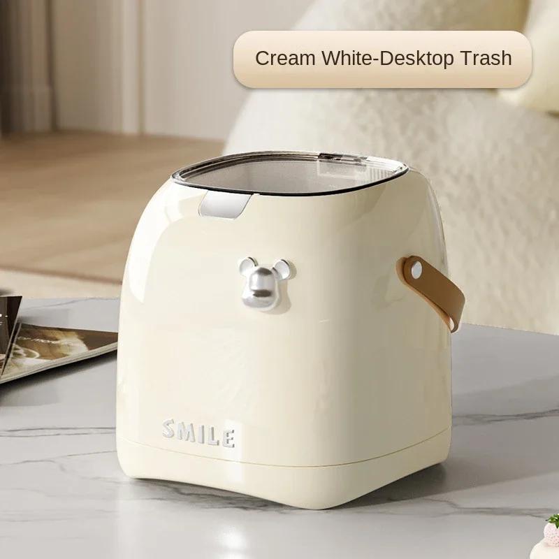 Desktop Decoration Wastebasket Trash Can Small Paper Basket Recycle Bin Handle Tissue Storage Box Deluxe Mini Household Cleaning