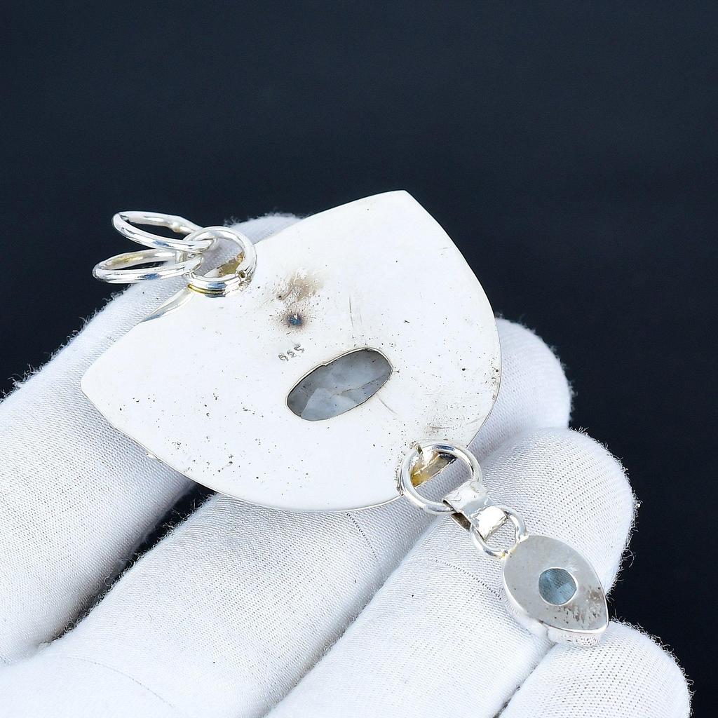 Mondstein Anhänger, 925 Sterling Silber Handgefertigter Schmuck, Blautopas Silberanhänger, Partyschmuck für Damen, Anhänger Jubiläumsgeschenk