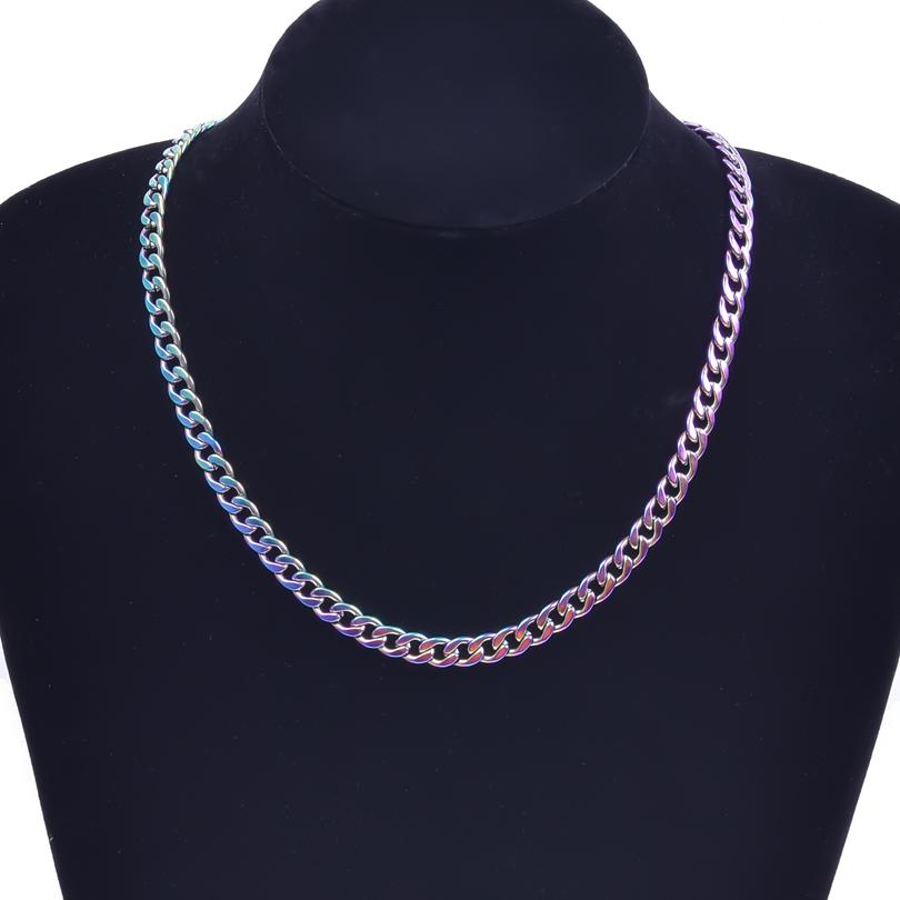 Regenbogen/Silberfarbene Gliederkette Halskette Für Damen Herren Accessoires Edelstahl Halsketten Armbänder Modeschmuck 20-90 cm