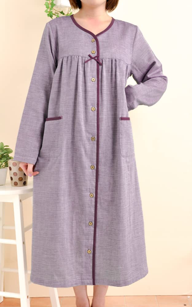 Cotton Double Gauze Front Long Perfect for Maternity Sizes 33047 [K's Eye] Skin-friendly 100% Dress, Opening, Sleeves, Pajamas. M-L, L-LL, 3L, 4L.