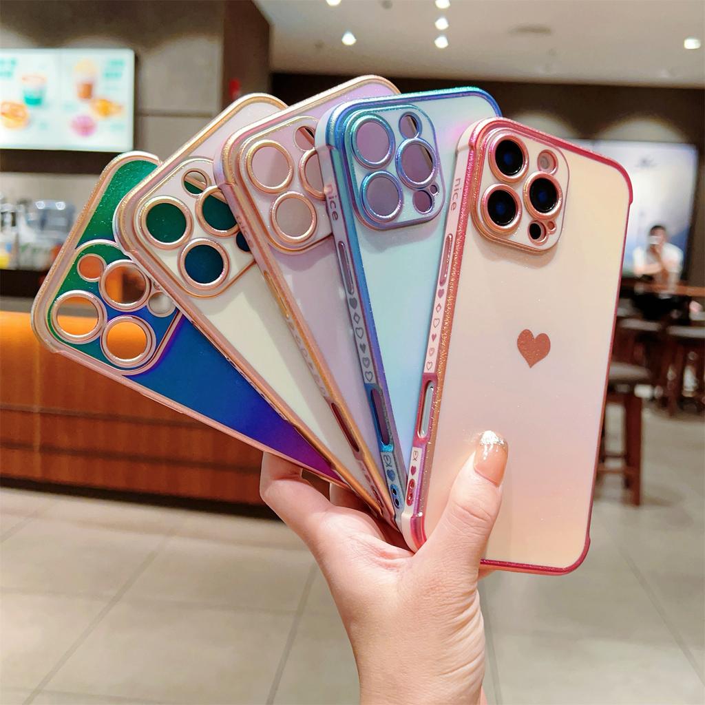 For iPhone 16 Pro Case Dazzling Design Electroplating Heart Pattern TPU Phone Cover