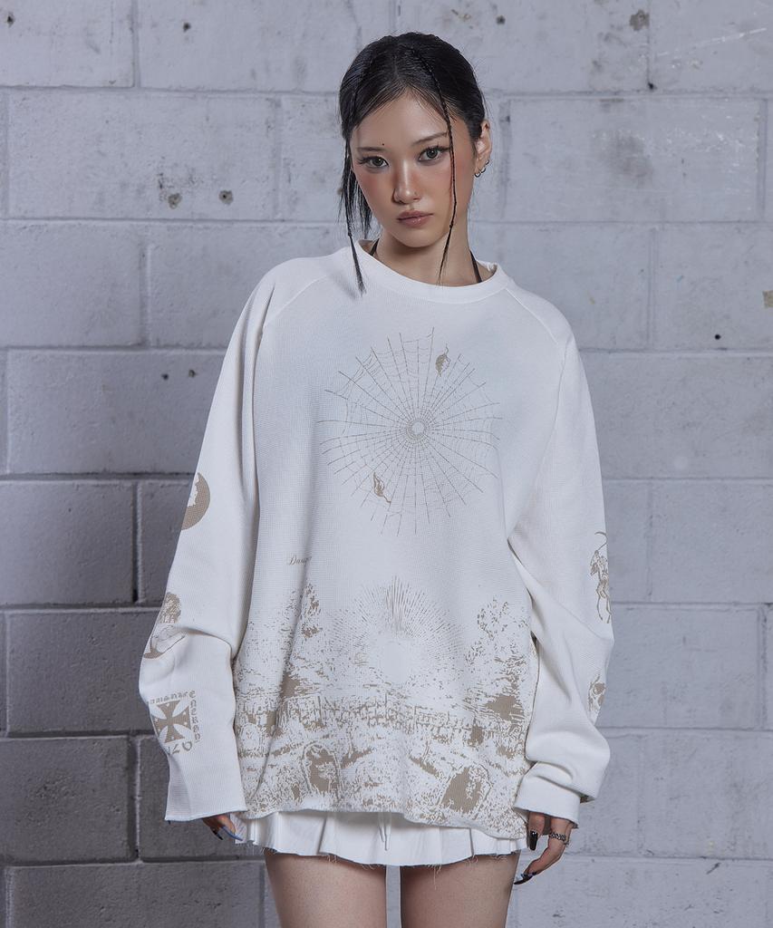 DAUSPICE (Duc) Bb Graphic Waffle Oversized Long-Sleeve Ivory