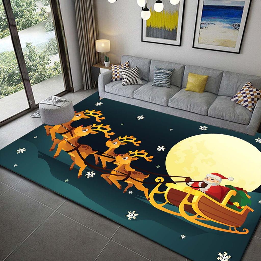 Festive Christmas Pattern Carpet: Floor Mat Crystal Velvet, Non-slip, Hand Washable, Suitable for Living Room or Bedroom Decor