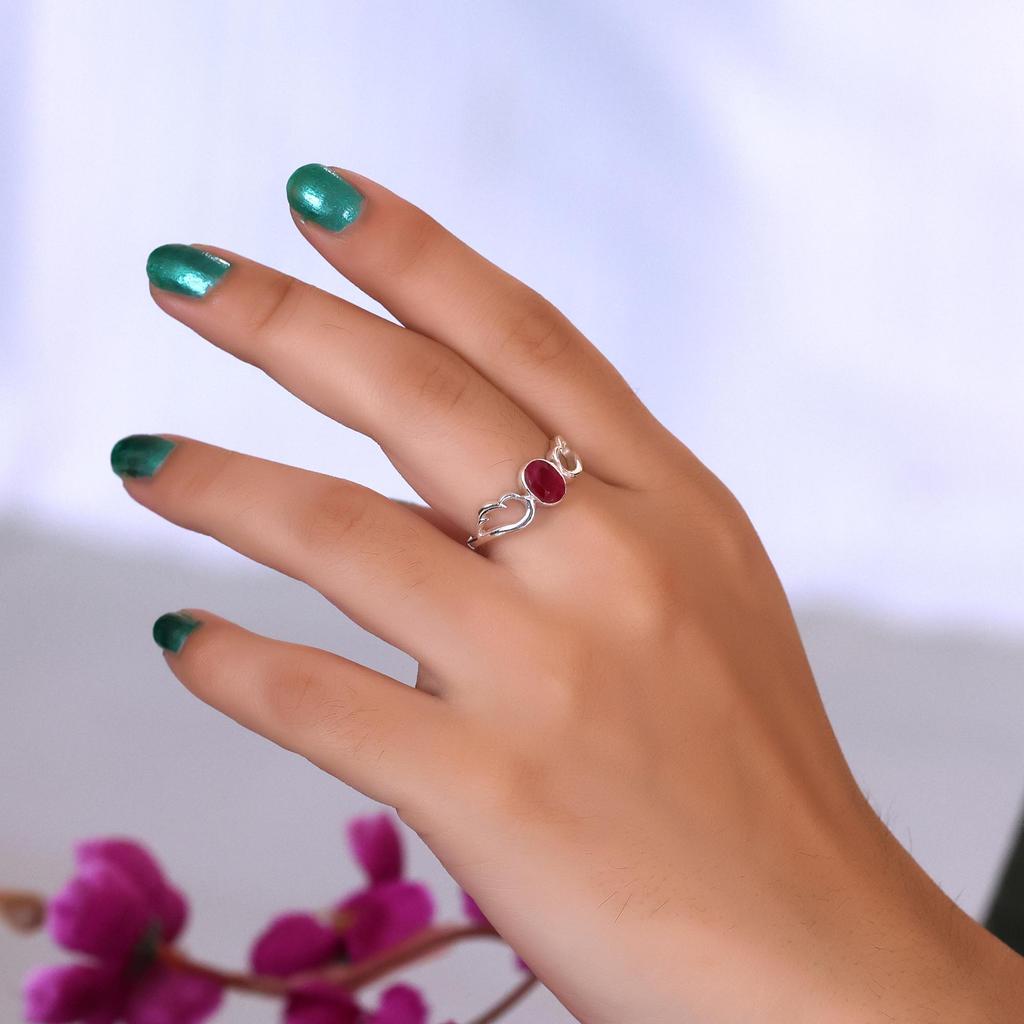 Angel Wings Ring, Lab Created Ruby Silver Ring, Pure 925 Sterling Silver Handmade Jewelry, Women Silver Ring