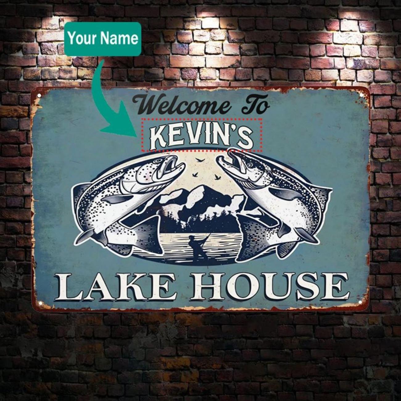 

1pc Lake House Aluminum Sign Custom Name Beach Cabin Vacation Home Decor белый
