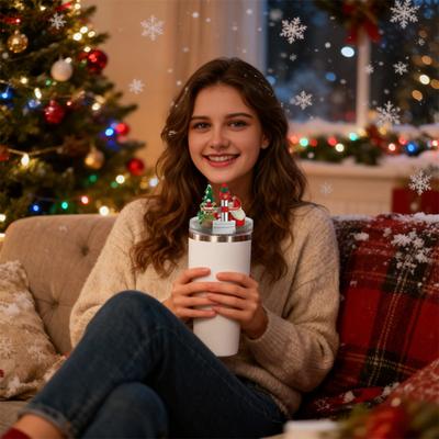 1 Conjunto Tampa de Palha de Natal Grau Alimentar À Prova de Poeira Sem Derramamento Tampa para Copo de 40oz Protetor de Ponteira de Palha Decoração Acessórios para Copo