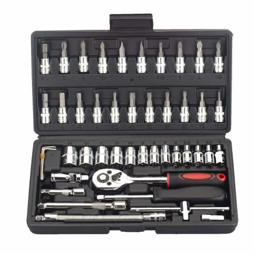 46-Piece Socket Wrench and Ratchet Wrench Set with 6.3mm (1/4") Drive, Automotive Repair Tool Set with 45 Gears, Convenient for Car Maintenance, Inspe