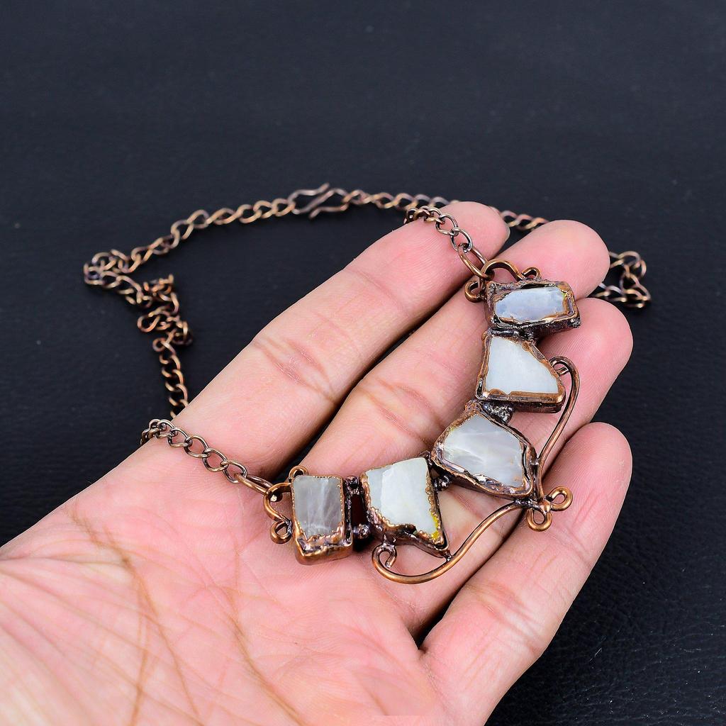 Rainbow Moonstone Copper Electroformed Necklace, Gemstone Jewelry, Handmade Necklace Amazing Jewelry, Gift For Her